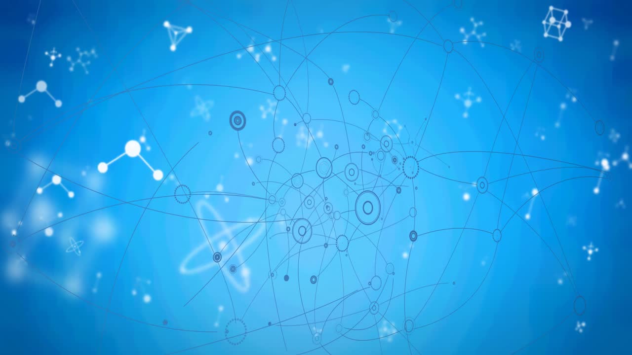 Animation of network of connections over molecules on blue backgound
