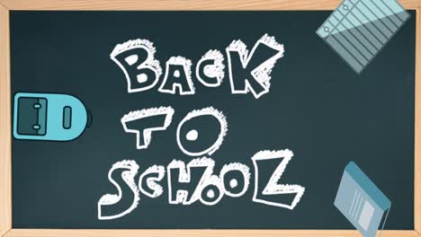 Animation-Von-Back-to-School-Texten-Und-Schulartikel-Symbolen-Auf-Schwarzem-Hintergrund