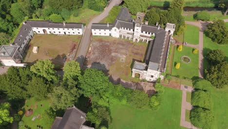 aerial view of the victorian trentham hall ruins historical landmark in stoke-on-trent, england, united kingdom