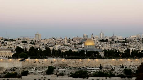 zoom in shot of dome of the rock at dawn in jerusalem