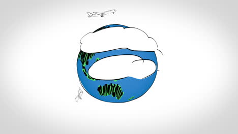 animación de varios aviones volando alrededor de la tierra