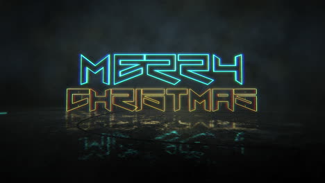 Animation-text-Merry-Christmas-and-cyberpunk-animation-background-with-neon-lights-on-street-of-city