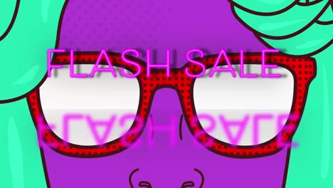 Animator-Oder-Flash-Sale-Text-über-Retro-Cartoon-Gesicht-Mit-Sonnenbrille