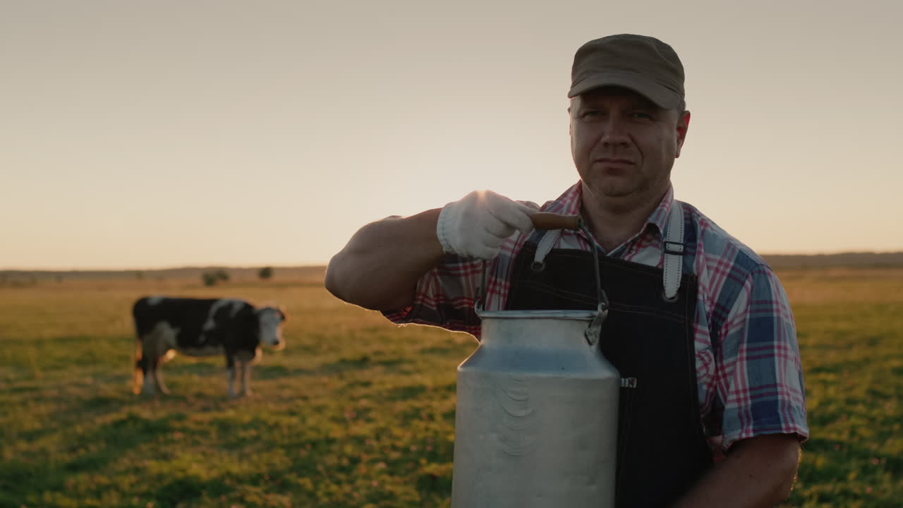 retrato de un lechero con una lata de leche