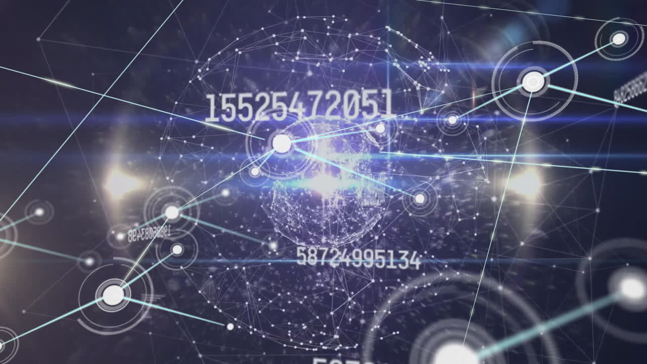 animación de la red de conexiones y el globo sobre un fondo oscuro