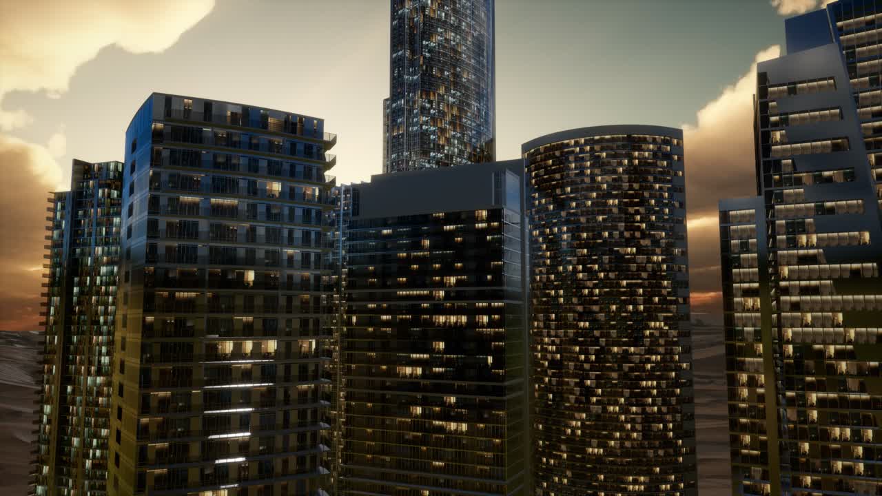 rascacielos de la ciudad al atardecer en el desierto