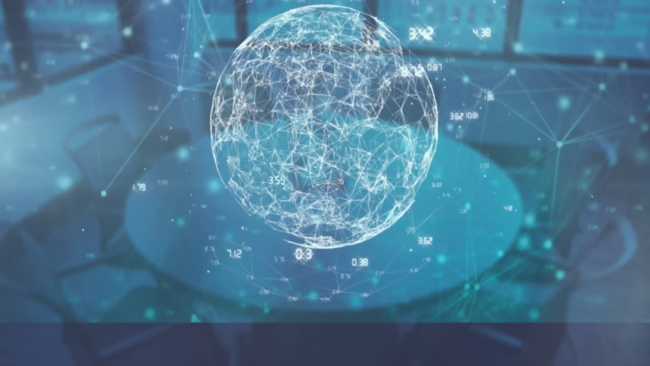 비어있는 사무실에서 연결 네트워크와 데이터 처리의 애니메이션