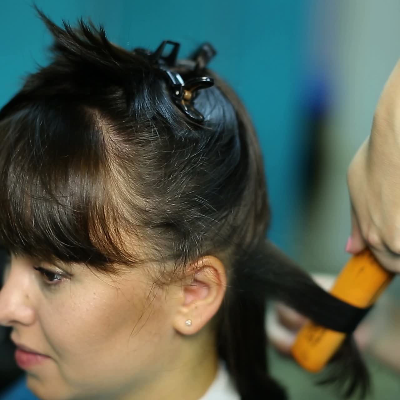 Professional hairdresser cutting hair