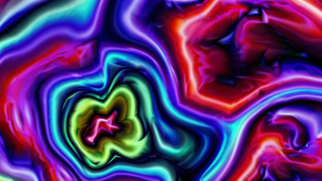 Abstract video art with swirling neon colors in blue and green