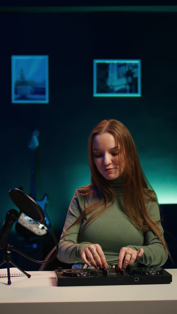 Young Woman Creating Music Content with DJ Controller