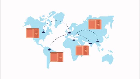 delivery logistic service with boxes in earth maps