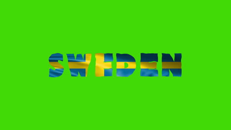 sweden country wiggle text animation lettering with her waving flag blend in as a texture - green screen background chroma key loopable video