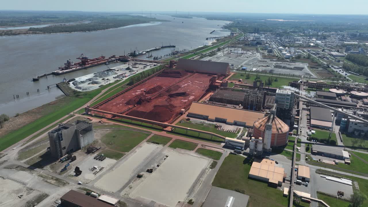 Aluminium production site, metal production near Stade, Germany. Aerial view.