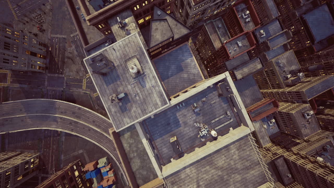 View of urban rooftops and winding streets in city center during daylight hours