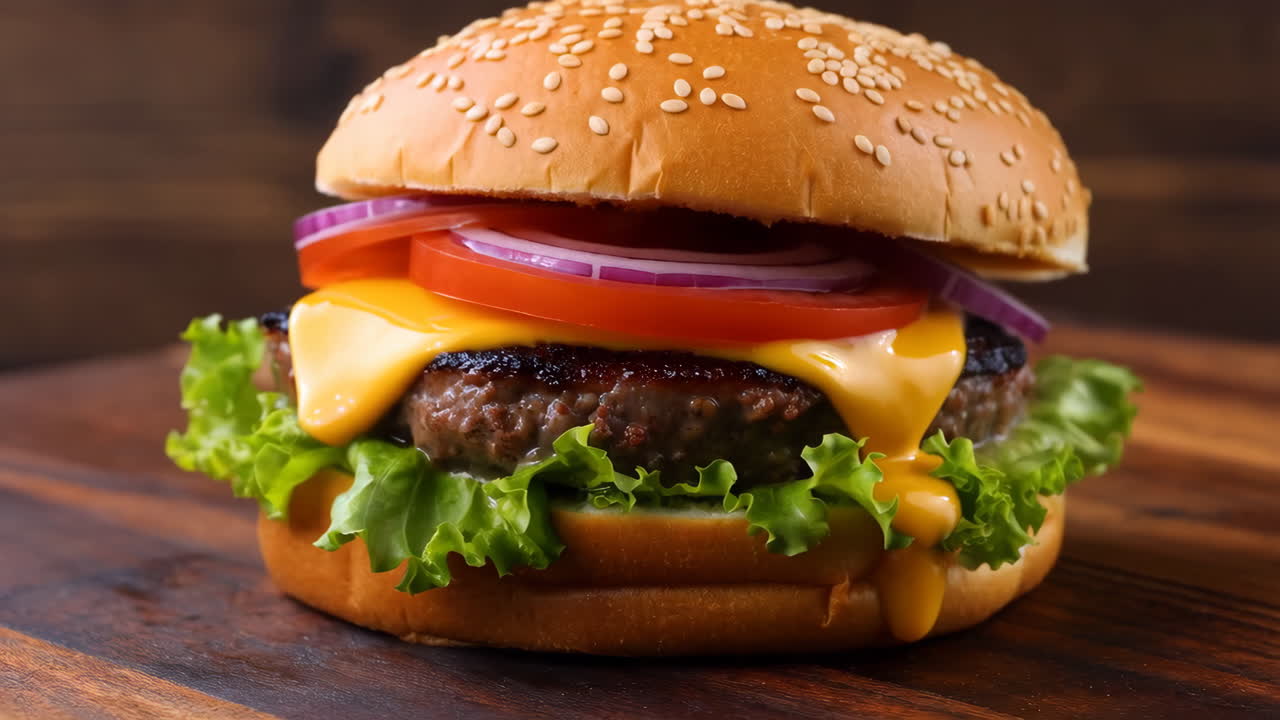 Classic Cheeseburger with Melted Cheese and Fresh Vegetables