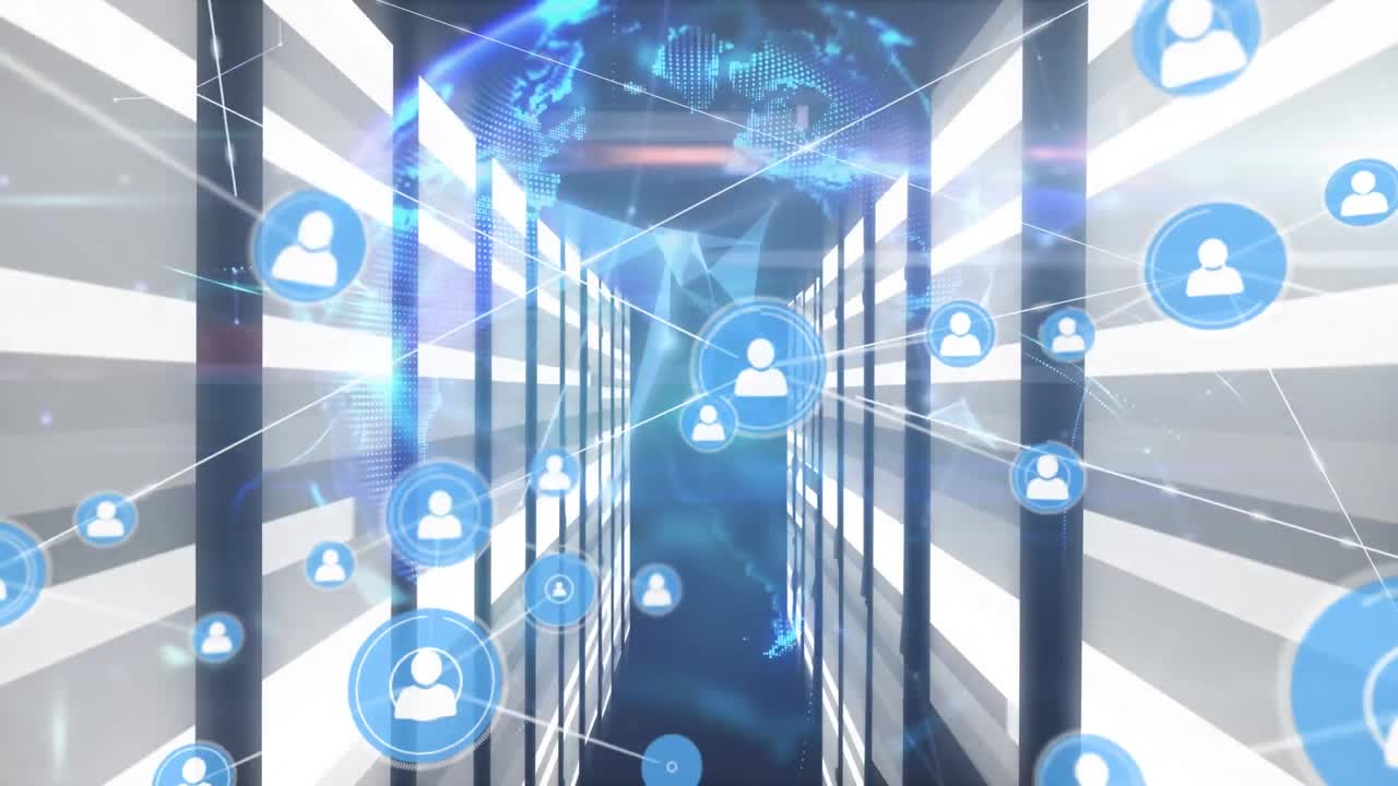 Animazione di rete di connessioni su colonne in movimento