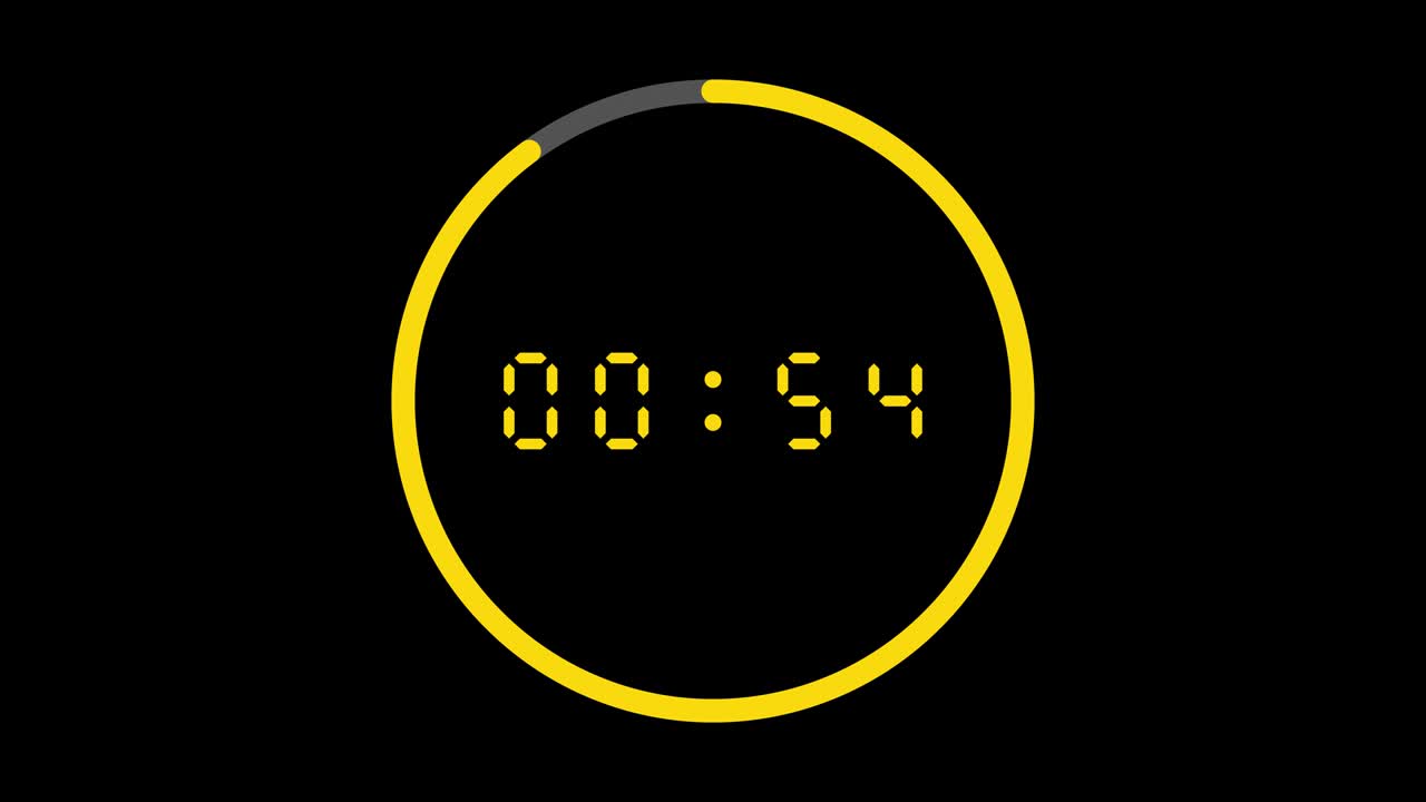 One minute (60-0 seconds) modern digital countdown timer with circle line indicator on transparent background
