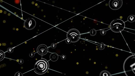 animation of network of connections of wi fi icons on black background