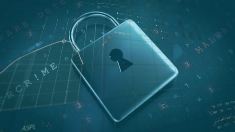 animated line and digital padlock depict online security in a global communication video.