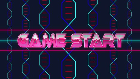 animation of game start text over neon shapes on black background