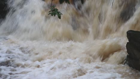 Fast-flowing-peat-coloured-water-in-Welsh-river-after-heavy-rain