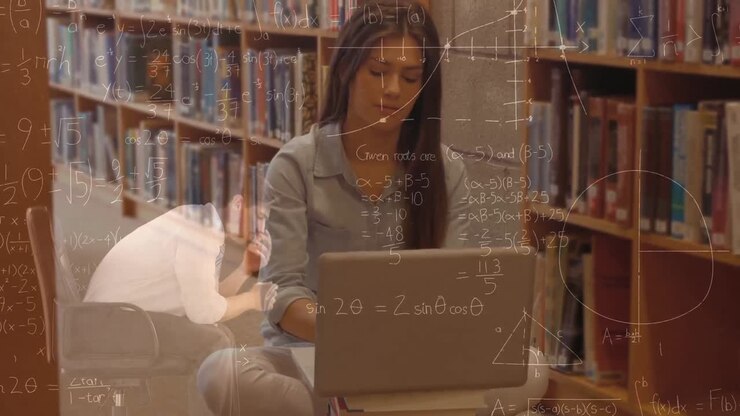 Animation of mathematical formulas over caucasian female student