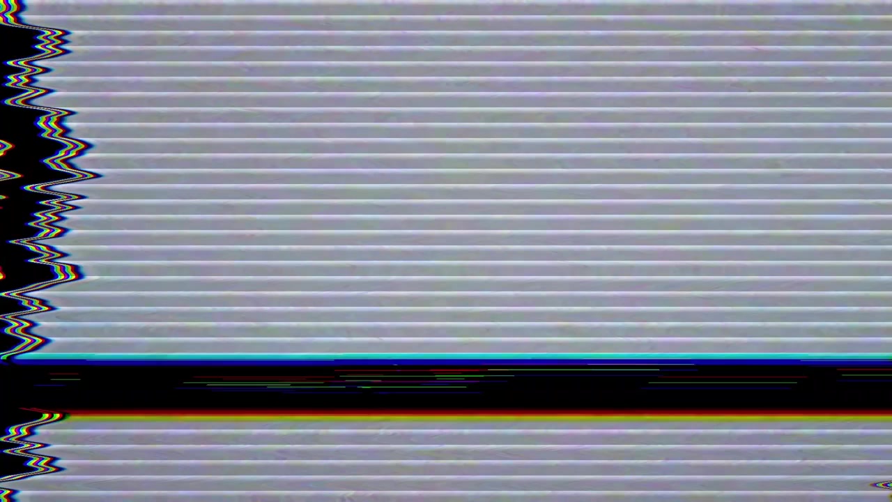 Retro TV-sne med glitch-effekt og horisontale farvebjælker
