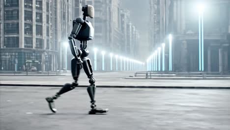 robot walking in city