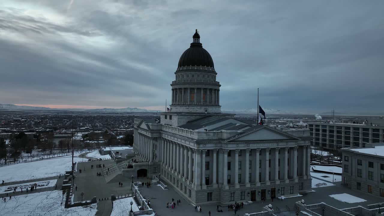 Impressive View of Utah State Capitol Winter Afternoon - Aerial Shot