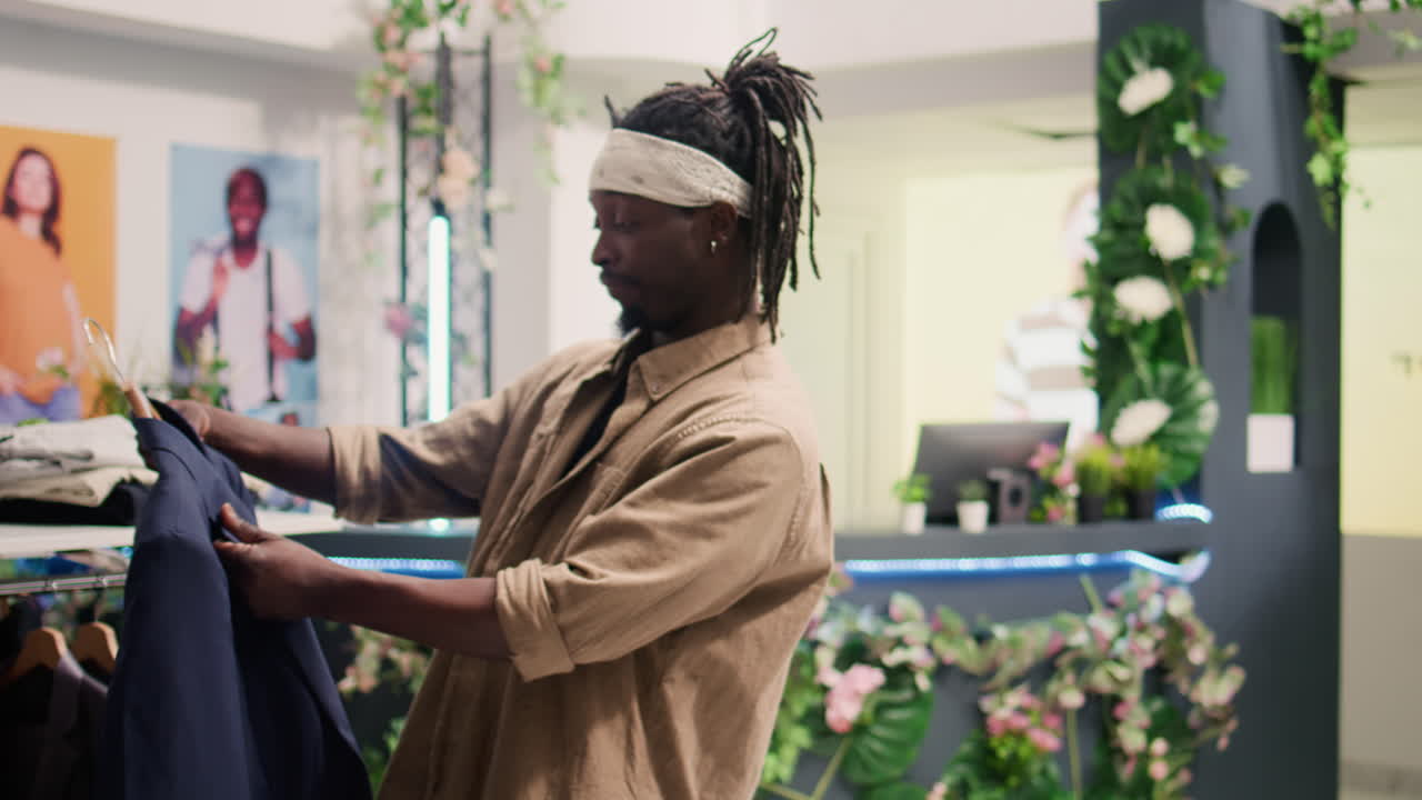 el cliente compra ropa de boutique de moda a la venta