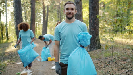 community volunteers cleaning up a forest
