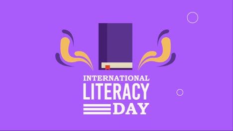 happy literacy day lettering and blue book