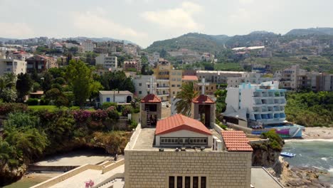 Historical-Site-Of-Old-Church-Of-Mar-Zakhia-At-The-Mediterranean-Coast-In-Fidar,-Lebanon