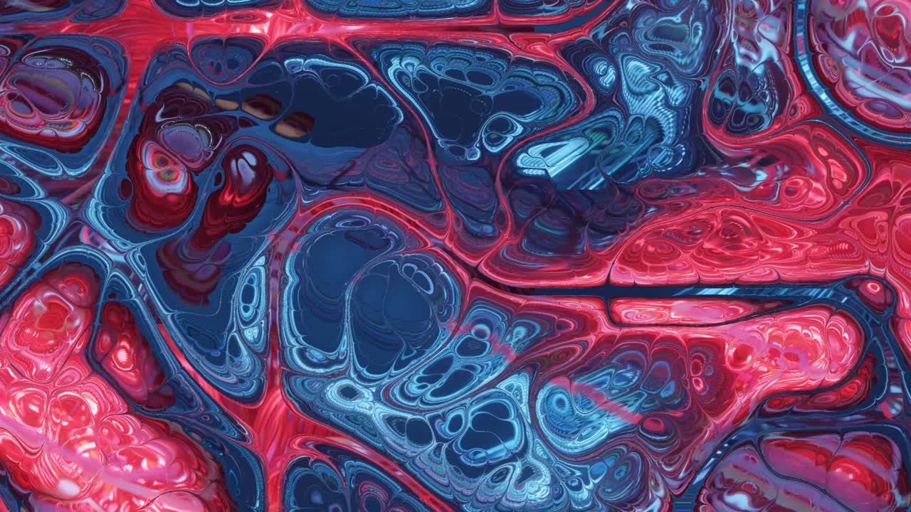 4k en bucle 3d bg. superficie líquida brillante abstracta con un hermoso patrón en ella, desplazar la textura del ruido. cámara estática de vista superior. gradiente de líquido rizado abstracto de color o pintura. textura distorsionada