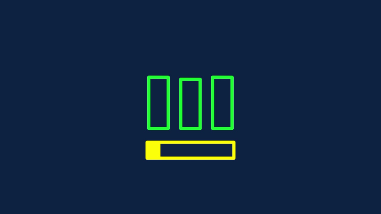 Balkendiagramm-Symbol mit drei vertikalen Balken Animation, isoliert auf blauem Hintergrund