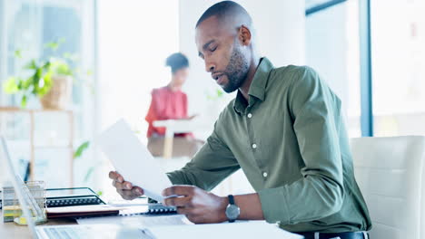 bankruptcy, stress or black man with anxiety