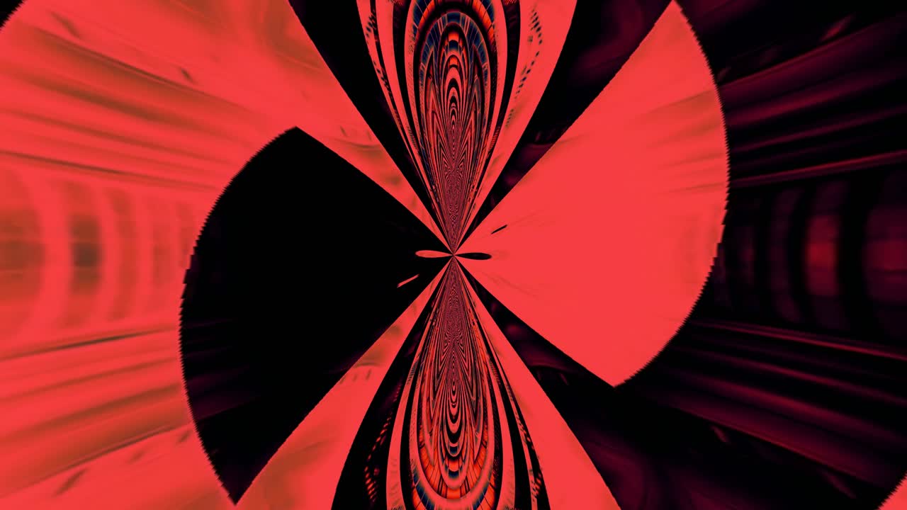 A tunnel design with a swirling pattern of colors extends into darkness. Shapes rotate and change, creating movement in a continuous loop for visual enjoyment at events