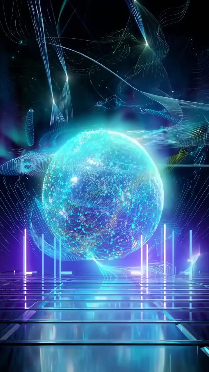 Glowing Digital Sphere with Network Connections in Futuristic Abstract Space