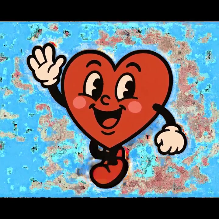 Personaggio animato a forma di cuore in stile cartone animato retrò che saluta