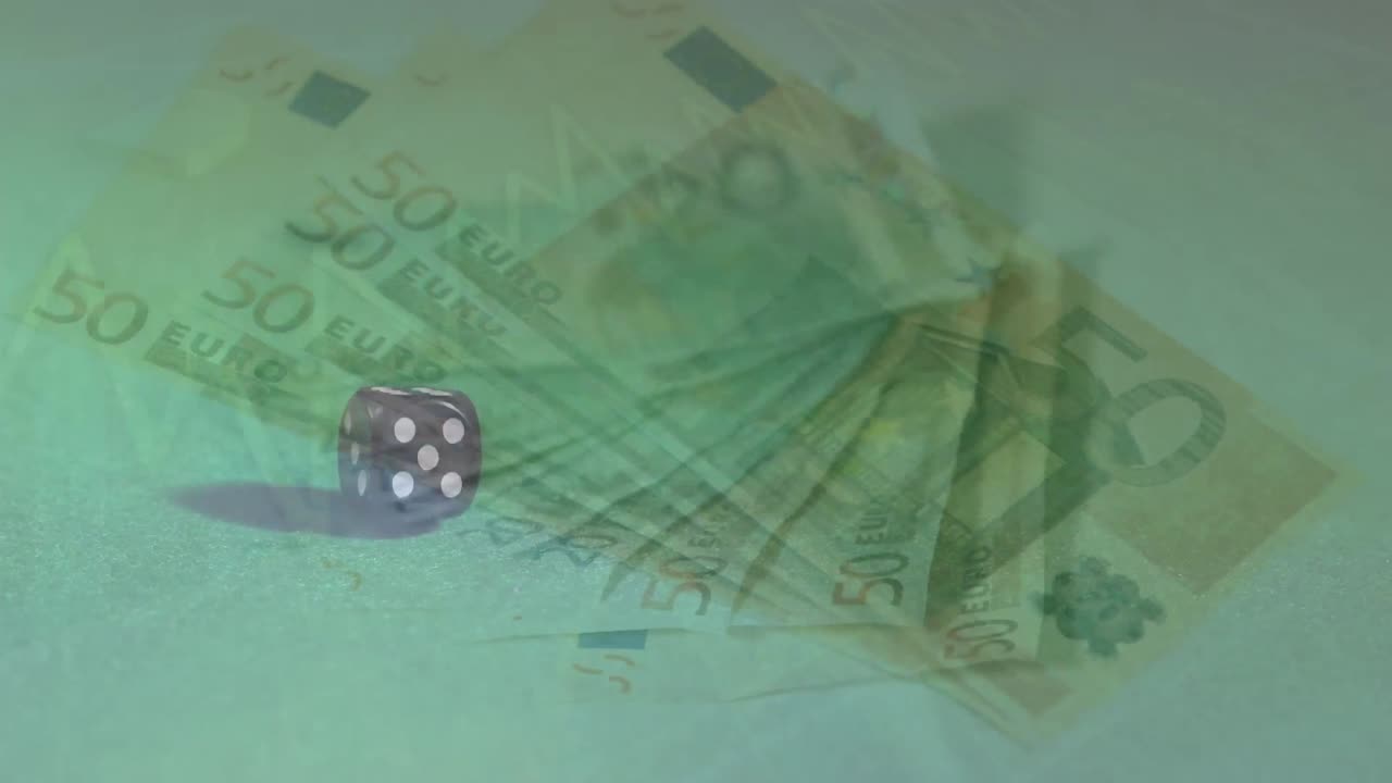 animación del procesamiento de datos sobre billetes y dados