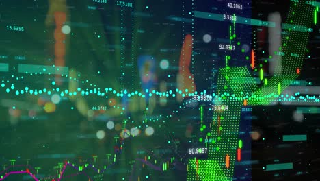 composite video of financial data processing against night city traffic