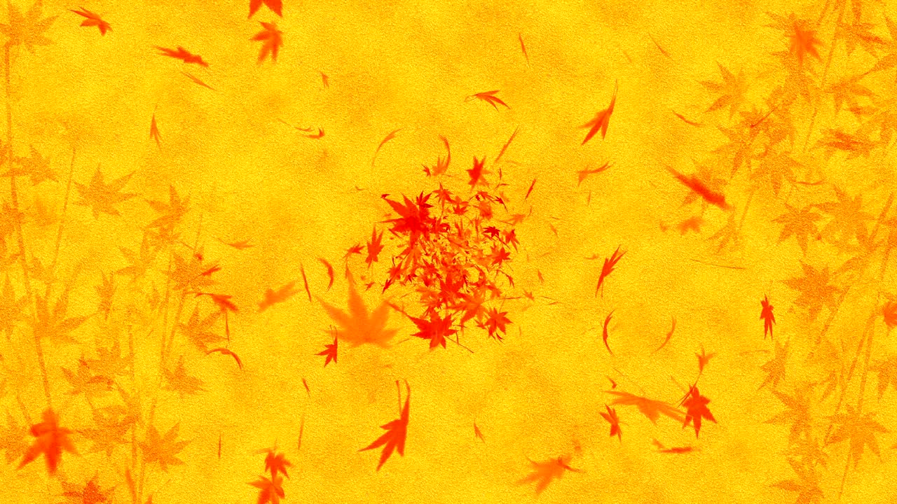 황금 바탕에 떨어지는 가을 잎, 메이플 잎, 루프 글리터 애니메이션