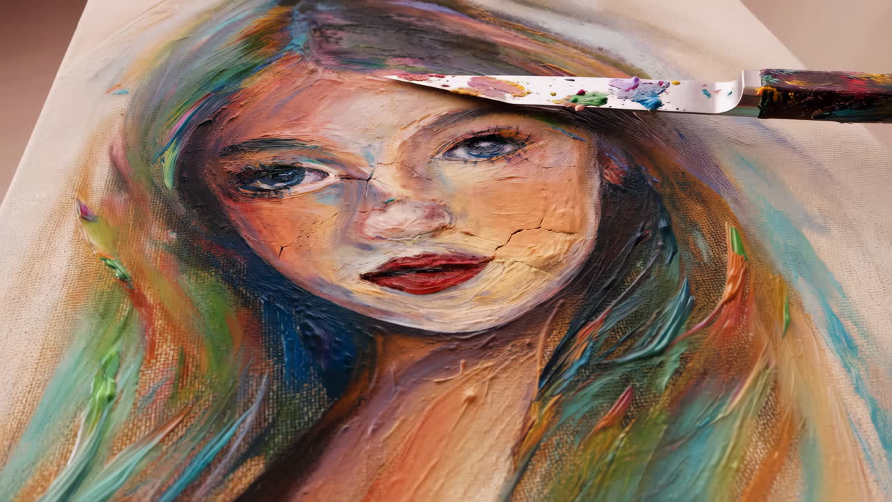 Abstract Portrait Painting of a Woman with Palette Knife