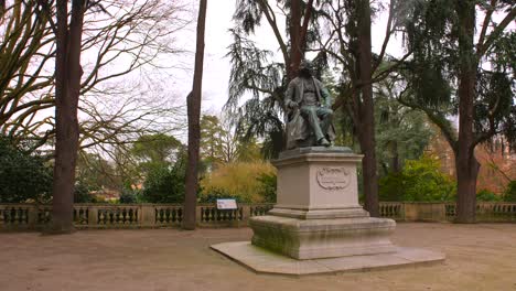 statue of michel eugène chevreul at jardin des plantes d'angers in angers, france - wide shot