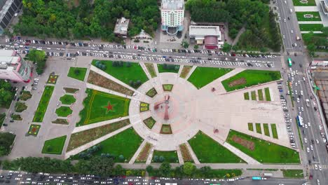 aerial view of victory square in bishkek, kyrgyzstan – soviet war memorial