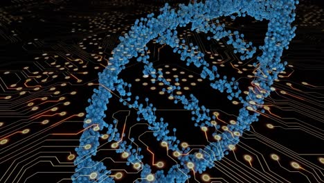 Animation of data processing and dna strand over black background