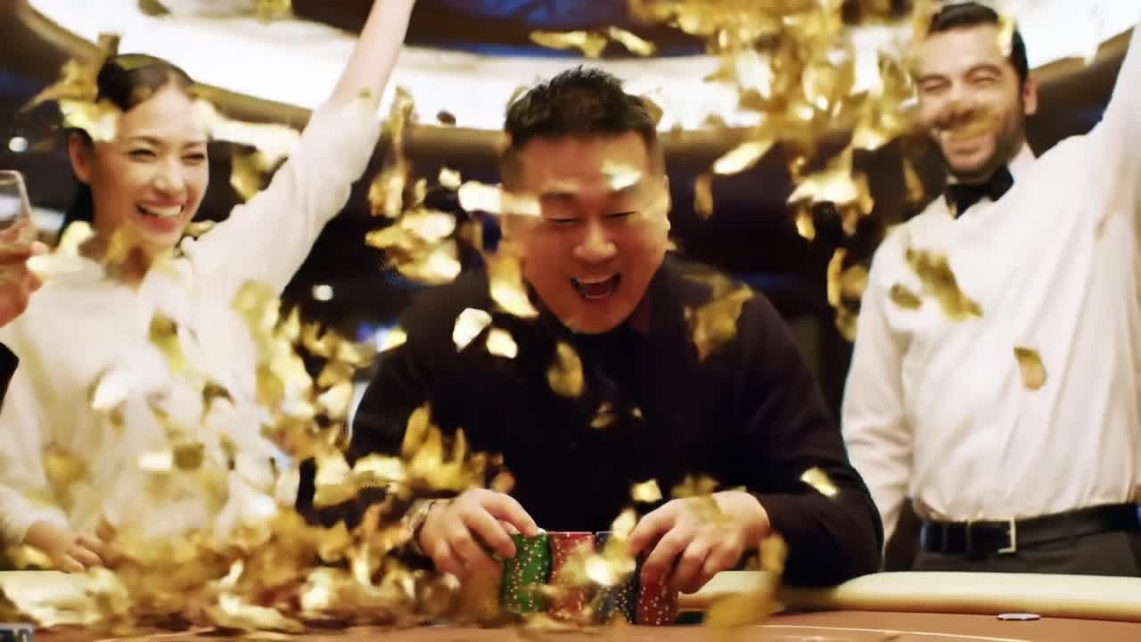 An Evening of Excitement: Friends Celebrate a Big Win at the Casino Table, Surrounded by Laughter, Cheers, and Colorful Chips in the Lucrative World of Gambling