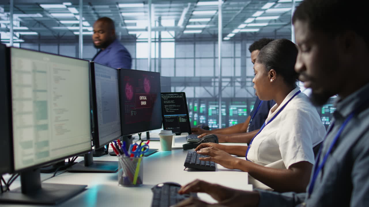 Diverse IT Team Working in a Data Center