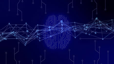 animation of network of connections over brain on black background