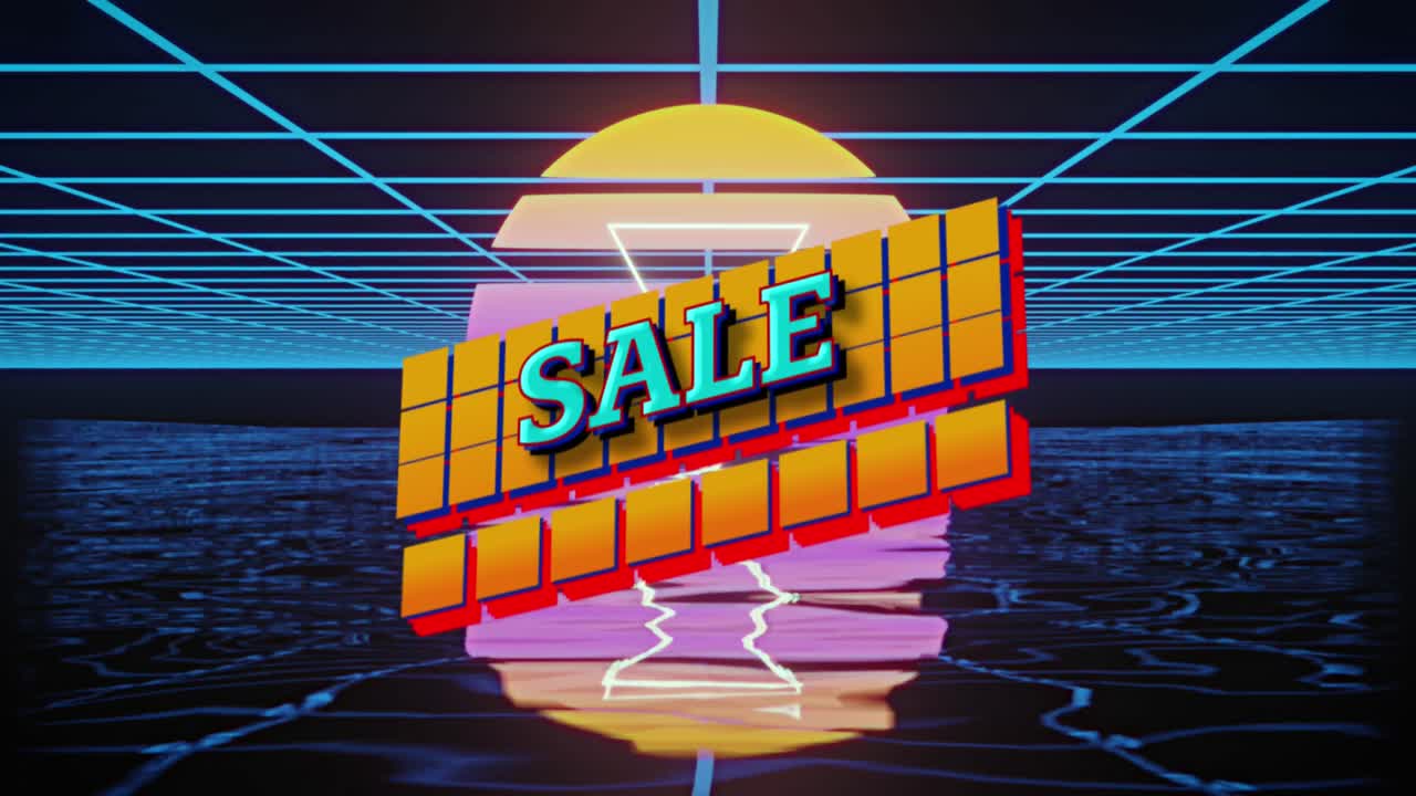 디지털 해가 지는 동안 판매 텍스트의 애니메이션